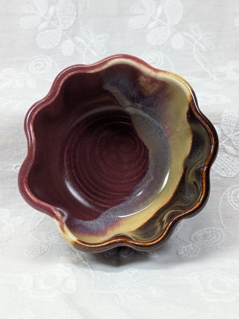 Unique Color Combination Vintage Handmade Pottery Fluted Trinket/Cup/Bowl